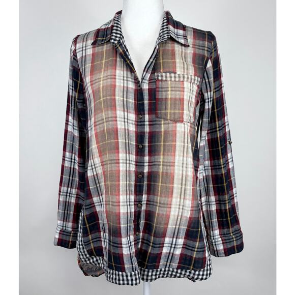 Aratta Silent Journey Mixed Plaid Floral Print Button Down Tunic Top Size Small - Picture 4 of 14